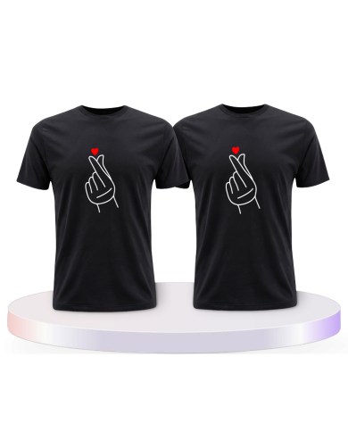 Fingerherzen Pärchen T-Shirts mit Herz | Paarpulli