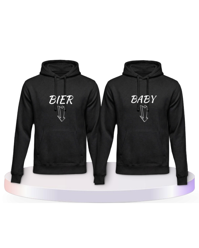 Partnerlook Hoodies mit Bier und Baby | Paarpulli