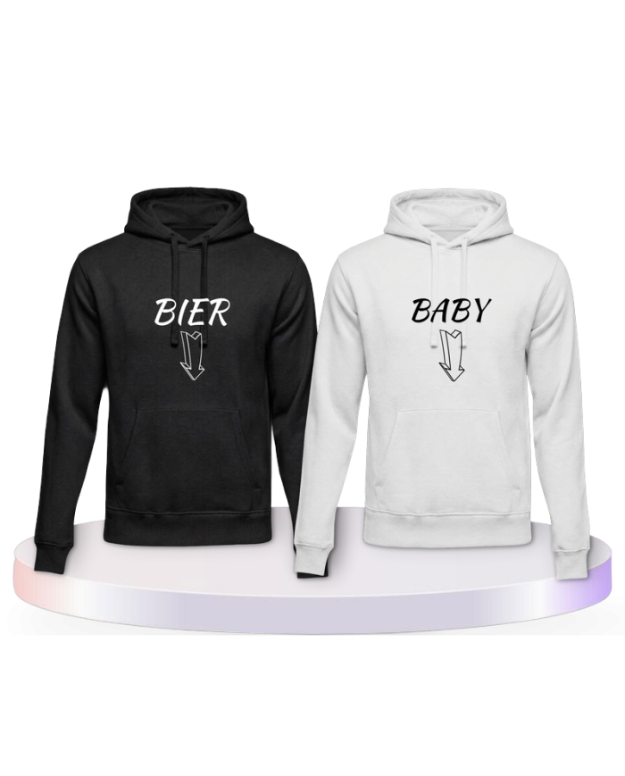 Partnerlook Hoodies mit Bier und Baby | Paarpulli