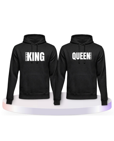 King und Queen mit seitlichem Wunschdatum Pärchen Hoodies | Paarpulli