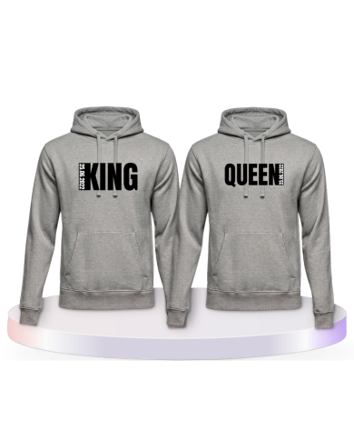 King und Queen mit seitlichem Wunschdatum Pärchen Hoodies | Paarpulli