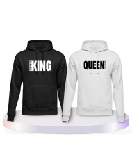 King und Queen mit seitlichem Wunschdatum Pärchen Hoodies | Paarpulli