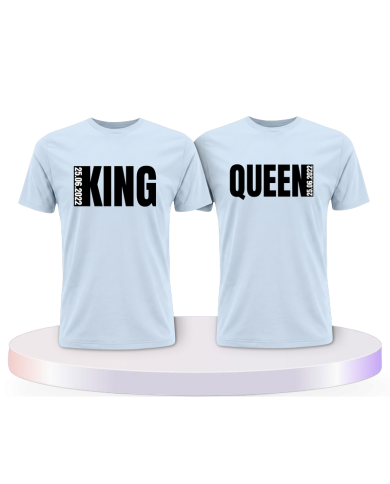 King und Queen mit seitlichem Wunschdatum Pärchen T-Shirts | Paarpulli
