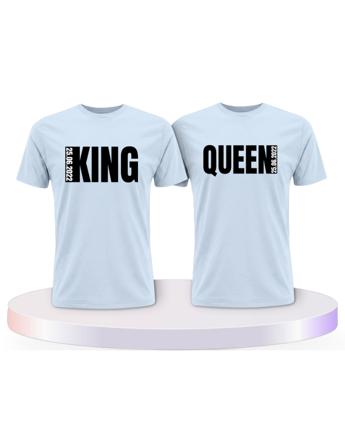 King und Queen mit seitlichem Wunschdatum Pärchen T-Shirts | Paarpulli
