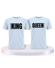 King und Queen mit seitlichem Wunschdatum Pärchen T-Shirts | Paarpulli