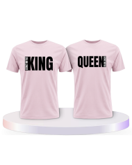 King und Queen mit seitlichem Wunschdatum Pärchen T-Shirts | Paarpulli