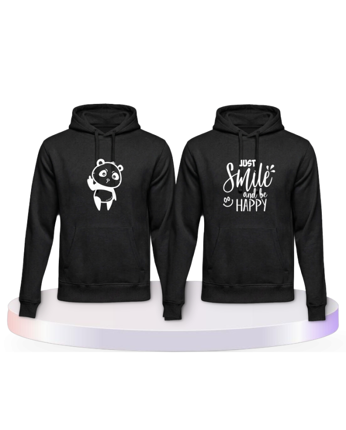Just Smile and be Happy Panda Design Pärchen Hoodies | Paarpulli