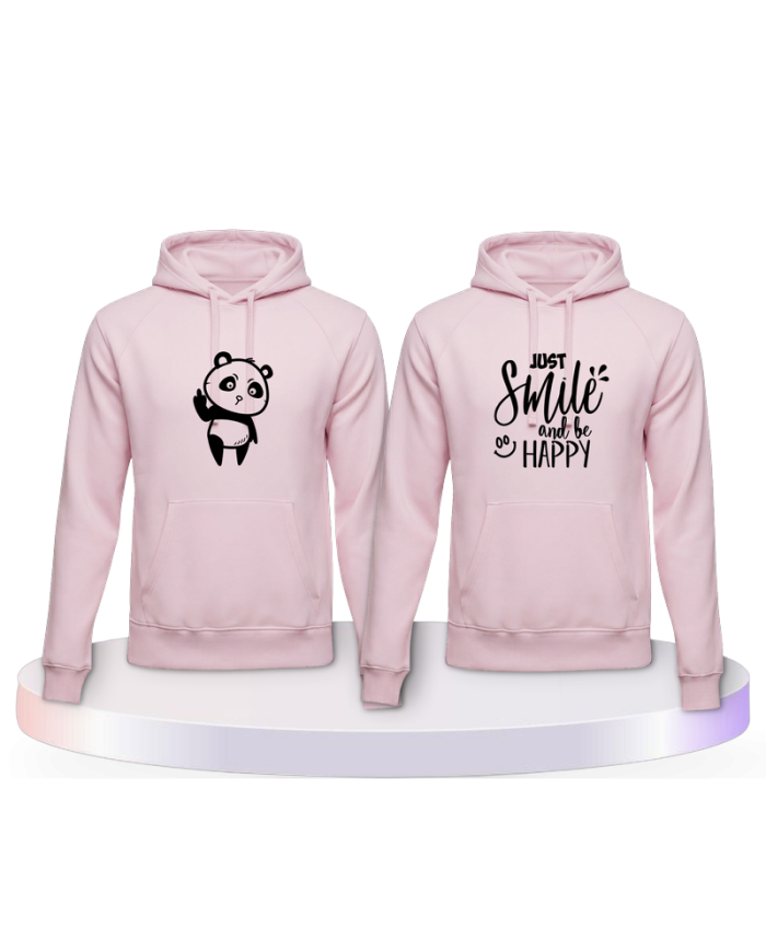 Just Smile and be Happy Panda Design Pärchen Hoodies | Paarpulli
