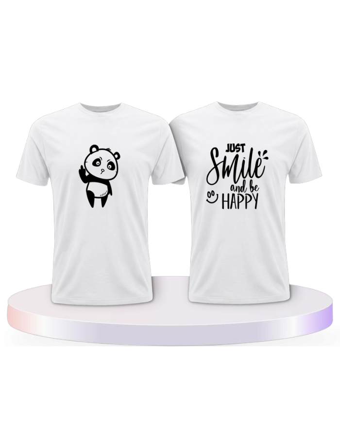 Just Smile and be Happy Panda Design Pärchen T-Shirts | Paarpulli