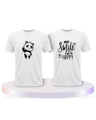 Just Smile and be Happy Panda Design Pärchen T-Shirts | Paarpulli