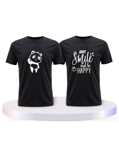 Just Smile and be Happy Panda Design Pärchen T-Shirts | Paarpulli