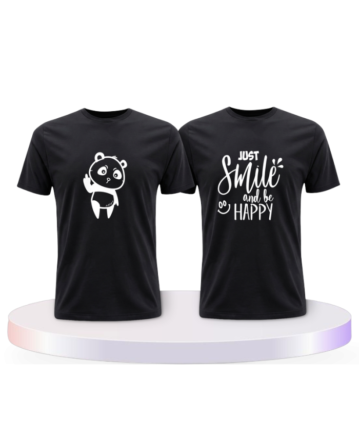 Just Smile and be Happy Panda Design Pärchen T-Shirts | Paarpulli