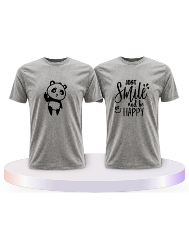 Just Smile and be Happy Panda Design Pärchen T-Shirts | Paarpulli