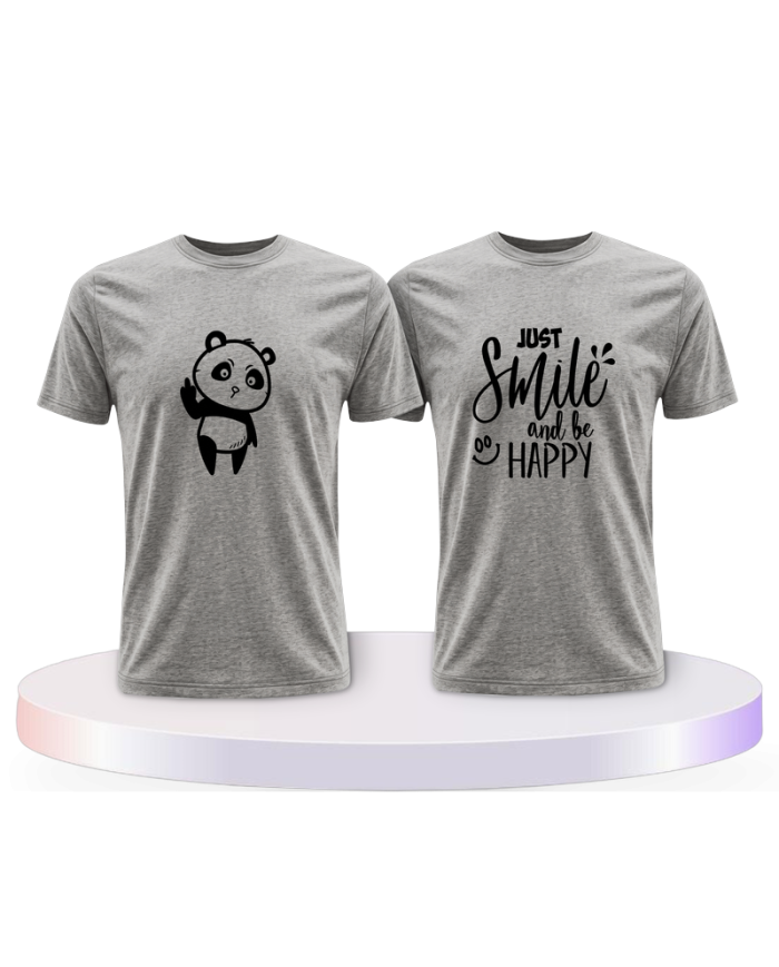 Just Smile and be Happy Panda Design Pärchen T-Shirts | Paarpulli