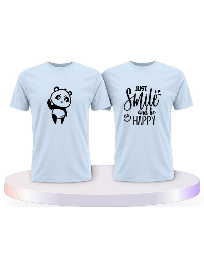 Just Smile and be Happy Panda Design Pärchen T-Shirts | Paarpulli