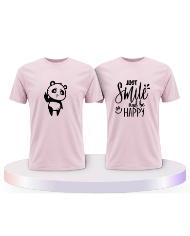 Just Smile and be Happy Panda Design Pärchen T-Shirts | Paarpulli