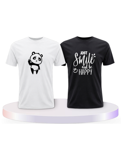Just Smile and be Happy Panda Design Pärchen T-Shirts | Paarpulli