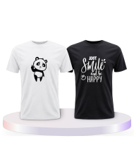 Just Smile and be Happy Panda Design Pärchen T-Shirts | Paarpulli