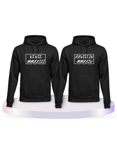 Gemeinsamer Look: Römische Wunschdatum in Rahmen Hoodies | Paarpulli
