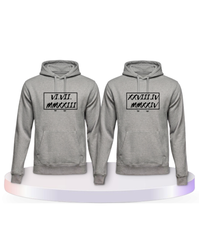 Gemeinsamer Look: Römische Wunschdatum in Rahmen Hoodies | Paarpulli