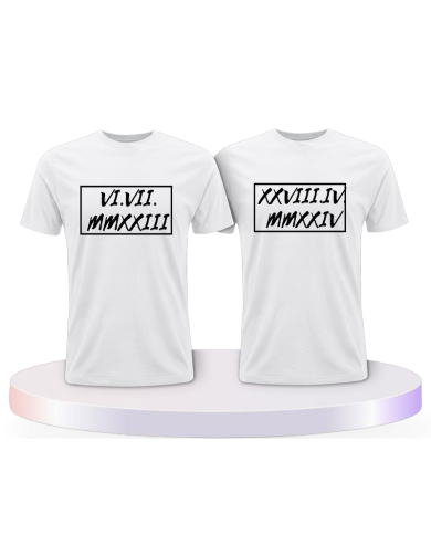 Partnerlook T-Shirts mit Römische Wunschdatum in Rahmen | Paarpulli