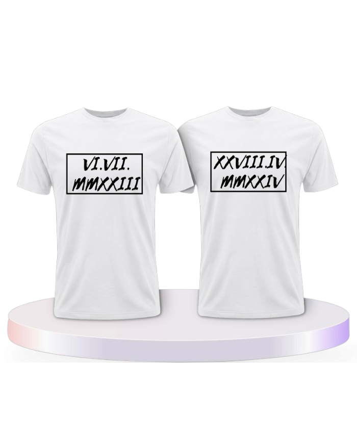 Partnerlook T-Shirts mit Römische Wunschdatum in Rahmen | Paarpulli