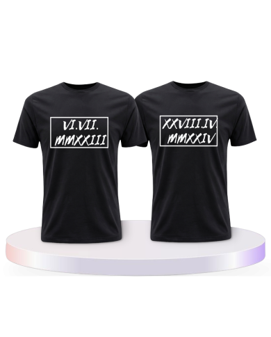 Partnerlook T-Shirts mit Römische Wunschdatum in Rahmen | Paarpulli