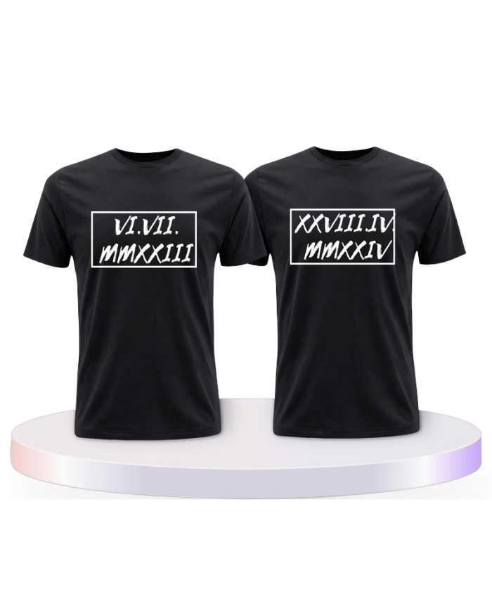 Partnerlook T-Shirts mit Römische Wunschdatum in Rahmen | Paarpulli