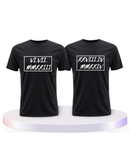 Partnerlook T-Shirts mit Römische Wunschdatum in Rahmen | Paarpulli