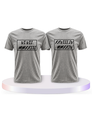 Partnerlook T-Shirts mit Römische Wunschdatum in Rahmen | Paarpulli