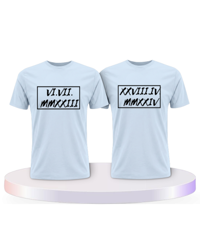 Partnerlook T-Shirts mit Römische Wunschdatum in Rahmen | Paarpulli