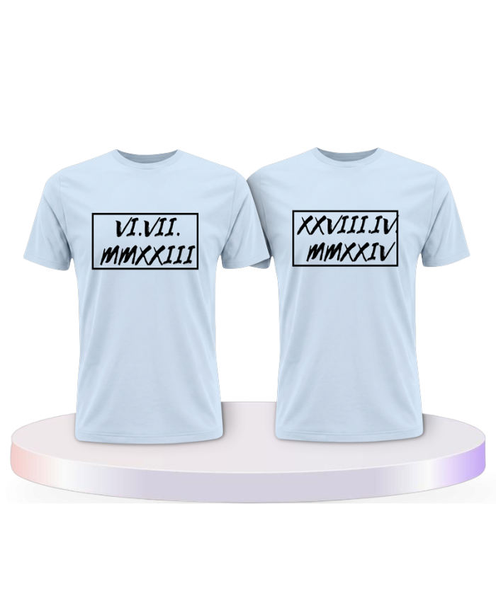 Partnerlook T-Shirts mit Römische Wunschdatum in Rahmen | Paarpulli