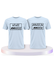 Partnerlook T-Shirts mit Römische Wunschdatum in Rahmen | Paarpulli