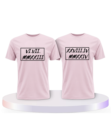 Partnerlook T-Shirts mit Römische Wunschdatum in Rahmen | Paarpulli