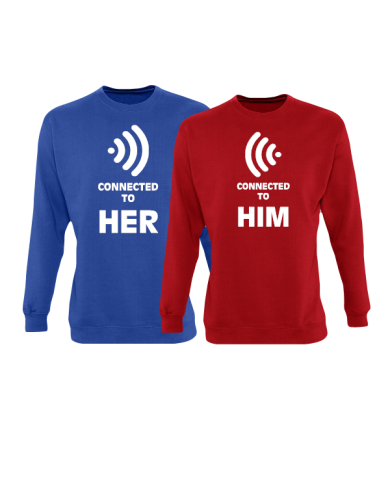 Connected to her und connected to him partnerlook sweatshirts in blau rot