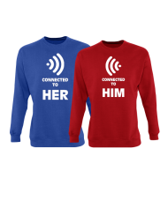 Connected to her und connected to him partnerlook sweatshirts in blau rot