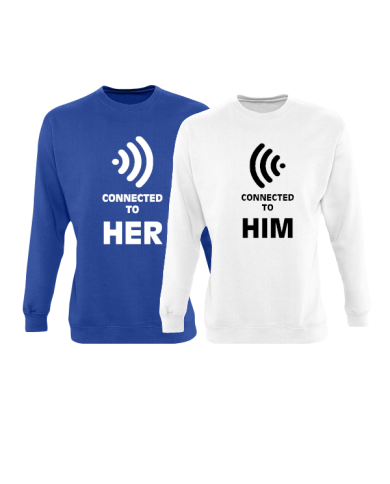 Connected to her und connected to him partnerlook sweatshirts in blau weiß