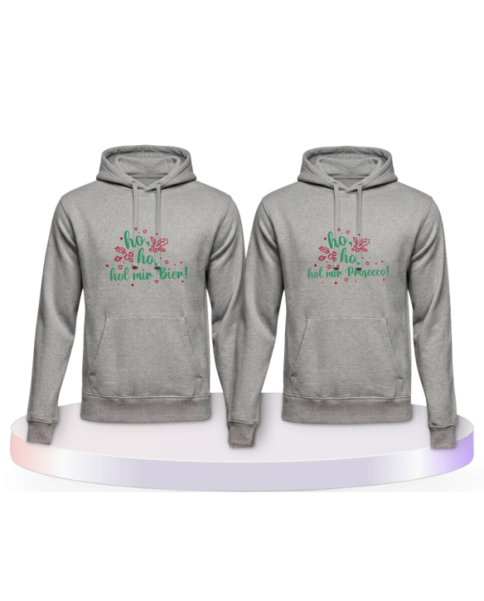 Ho ho hol mein Bier! / Prosecco! Christmas Pärchen Hoodies | Paarpulli