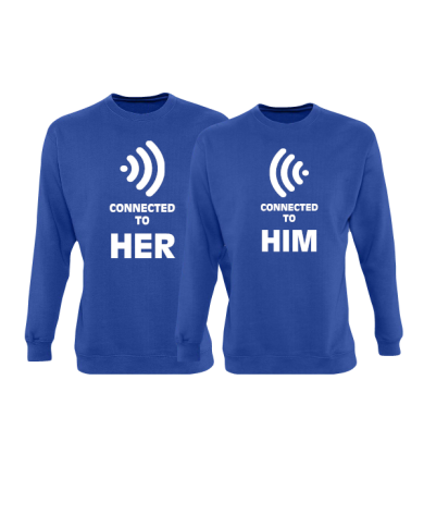 Connected to her und connected to him partnerlook sweatshirts in blau