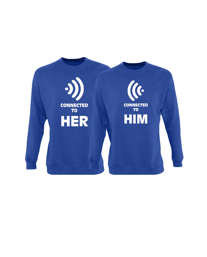 Connected to her und connected to him partnerlook sweatshirts in blau