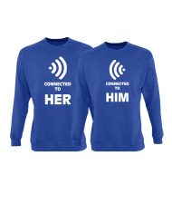 Connected to her und connected to him partnerlook sweatshirts in blau