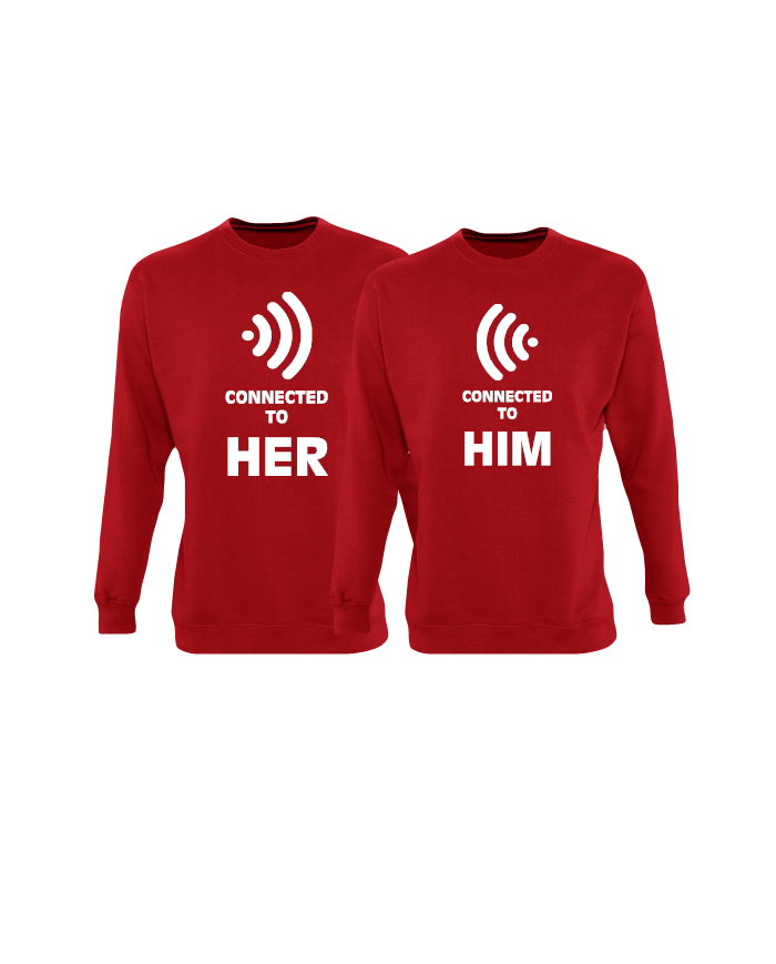 Connected to her und connected to him partnerlook sweatshirts in rot