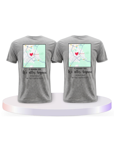 Wo alles begann persönliche Karte Couple T-Shirts kaufen | Paarpulli