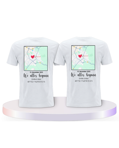 Wo alles begann persönliche Karte Couple T-Shirts kaufen | Paarpulli