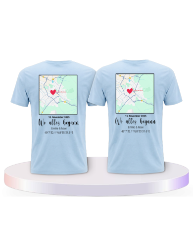 Wo alles begann persönliche Karte Couple T-Shirts kaufen | Paarpulli
