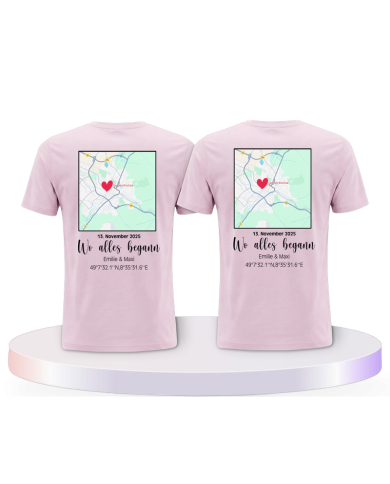 Wo alles begann persönliche Karte Couple T-Shirts kaufen | Paarpulli
