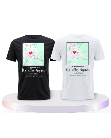 Wo alles begann persönliche Karte Couple T-Shirts kaufen | Paarpulli