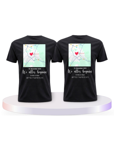 Wo alles begann persönliche Karte Couple T-Shirts kaufen | Paarpulli