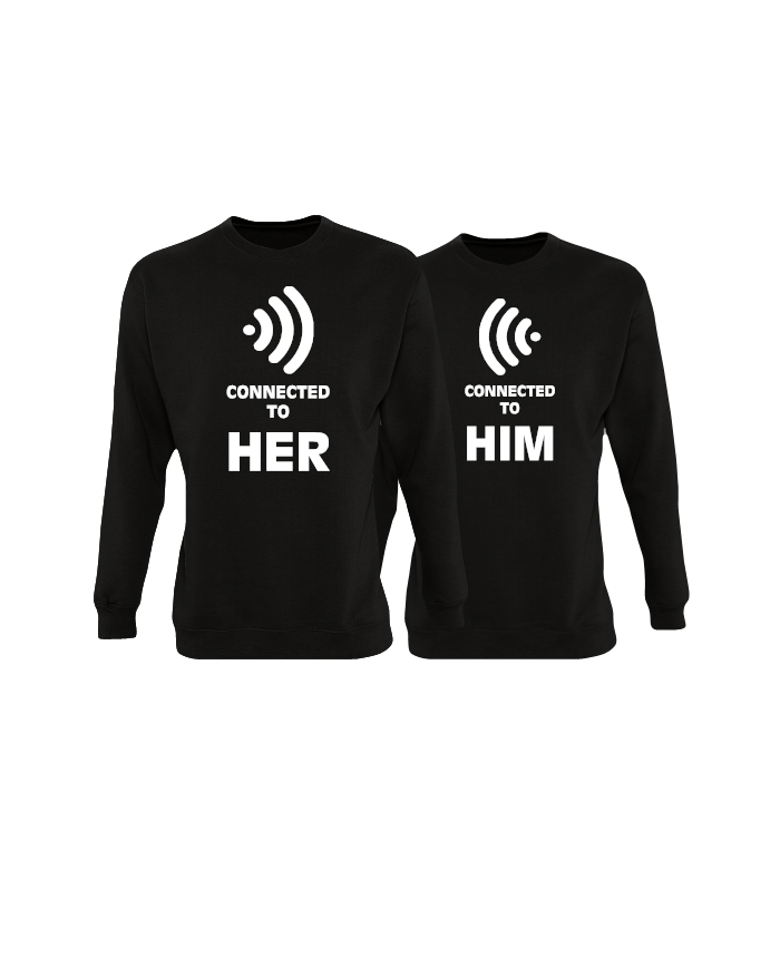 Connected to her und connected to him partnerlook sweatshirts in schwarz
