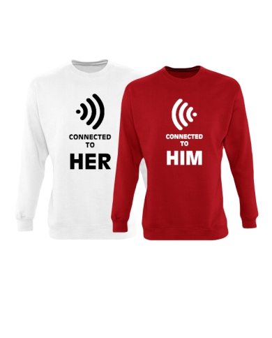 Connected to her und connected to him partnerlook sweatshirts in weiß rot